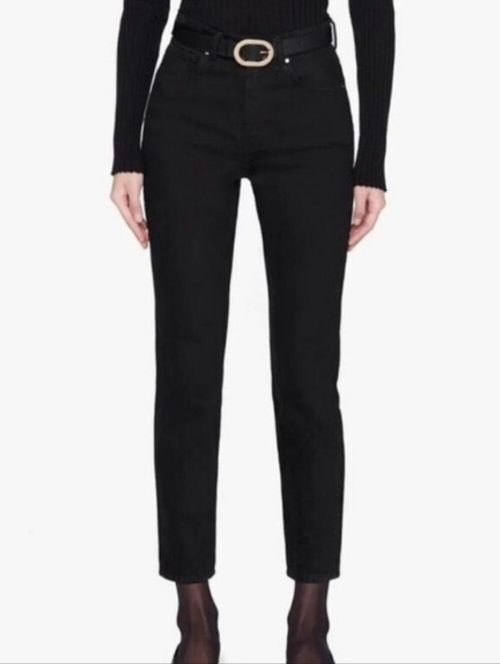 Anine Bing Sonya Straight Leg Jeans Black Cropped High Rise Denim Cotton Size 30